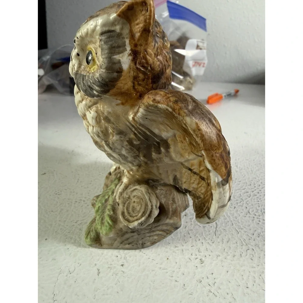 VTG Owl on Log‎ Porcelain Figurine Decor made in Japan
